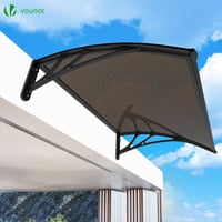 Copertină pentru ușă de intrare VOUNOT 120x80 cm, aluminiu și policarbonat, acoperiș arcuit pentru protecție împotriva ploii, marchiză rezistentă la UV, maro 7