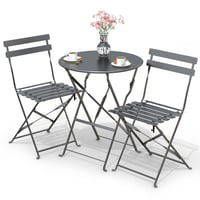 VOUNOT Bistro set, trodijelni sklopivi stol s 2 stolice, čelični vrtni namještaj za balkon i terasu, sivi 1