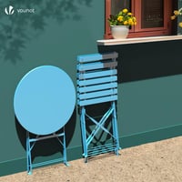 VOUNOT bistro set, trodijelni sklopivi set sa stolom i 2 stolice, čelični vrtni namještaj za balkon i terasu, plavi 7