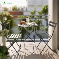 VOUNOT Bistro set, trodijelni sklopivi stol s 2 stolice, čelični vrtni namještaj za balkon i terasu, sivi 3