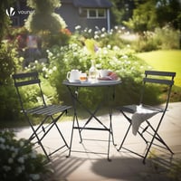 VOUNOT Bistro set, trodijelni sklopivi stol s 2 stolice, čelični vrtni namještaj za balkon i terasu, sivi 2