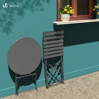 VOUNOT Bistro set, trodijelni sklopivi stol s 2 stolice, čelični vrtni namještaj za balkon i terasu, sivi 7