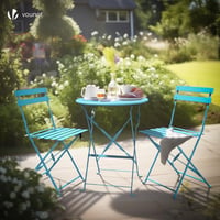 VOUNOT bistro set, trodijelni sklopivi set sa stolom i 2 stolice, čelični vrtni namještaj za balkon i terasu, plavi 2