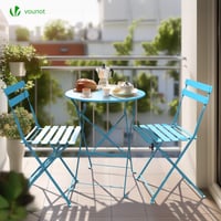 VOUNOT bistro set, trodijelni sklopivi set sa stolom i 2 stolice, čelični vrtni namještaj za balkon i terasu, plavi 3