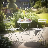 VOUNOT Bistro súprava, 3-dielna so skladacím stolom a 2 stoličkami, oceľový záhradný nábytok na balkón a terasu, biela 2