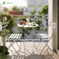 VOUNOT Bistro súprava, 3-dielna so skladacím stolom a 2 stoličkami, oceľový záhradný nábytok na balkón a terasu, biela 3