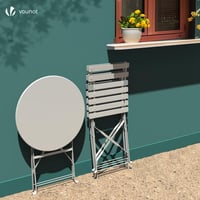 VOUNOT Bistro súprava, 3-dielna so skladacím stolom a 2 stoličkami, oceľový záhradný nábytok na balkón a terasu, biela 7