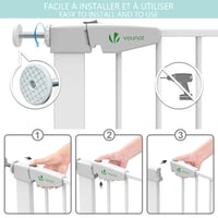 VOUNOT Biztonsági Kapu 75-84 cm, Fúrás Nélküli, Automata Mágneses Zárral, Gyerekeknek és Kutyáknak, Lépcsőre és Ajtóra, 74 cm Magas, Fehér 6