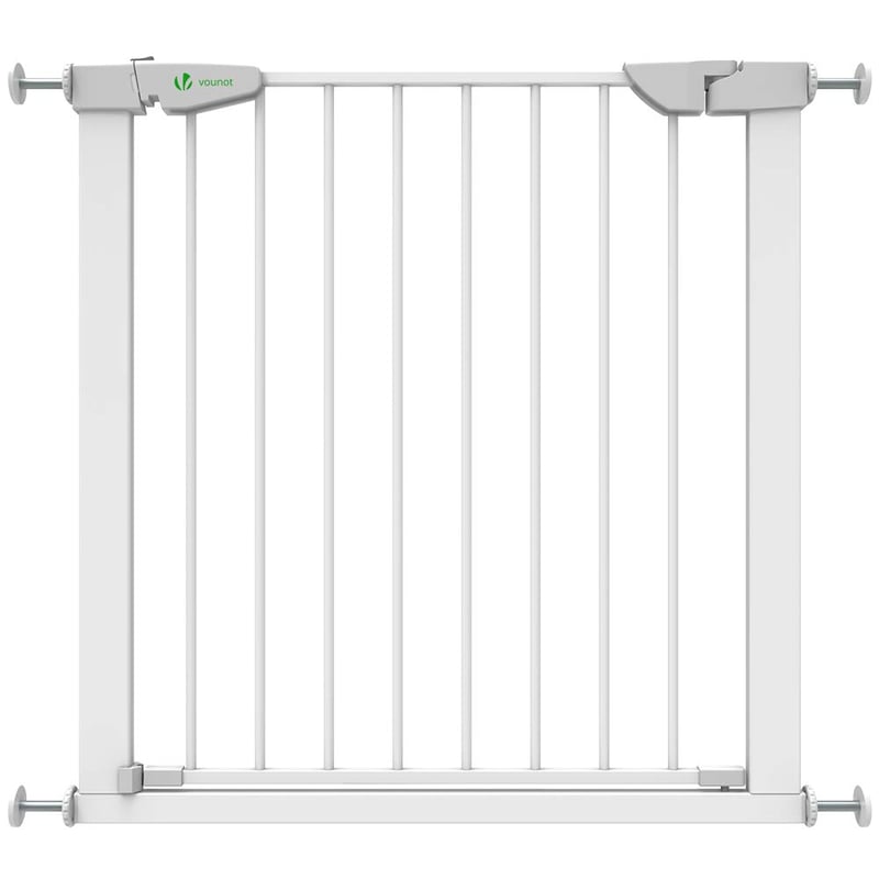 VOUNOT Biztonsági Kapu 75-84 cm, Fúrás Nélküli, Automata Mágneses Zárral, Gyerekeknek és Kutyáknak, Lépcsőre és Ajtóra, 74 cm Magas, Fehér