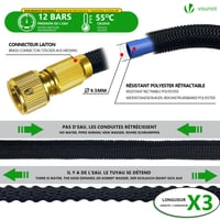 Rozťahovacia záhradná hadica VOUNOT 30 m, s 10-funkčnou striekacou pištoľou, prípojkou 1/2" a 3/4", úložnou taškou, čierna 2
