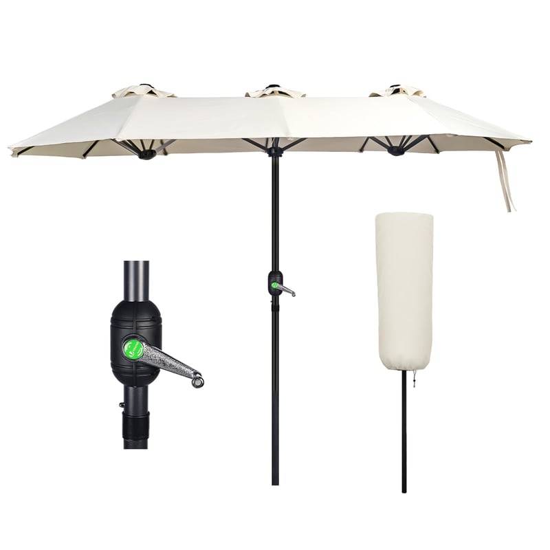 Dvojitý záhradný slnečník Vounot 300x150 cm s otočným ramenom, ochrana UV50+, látka 180 g/m2, vodoodolný, vrátane ochranného obalu, béžový