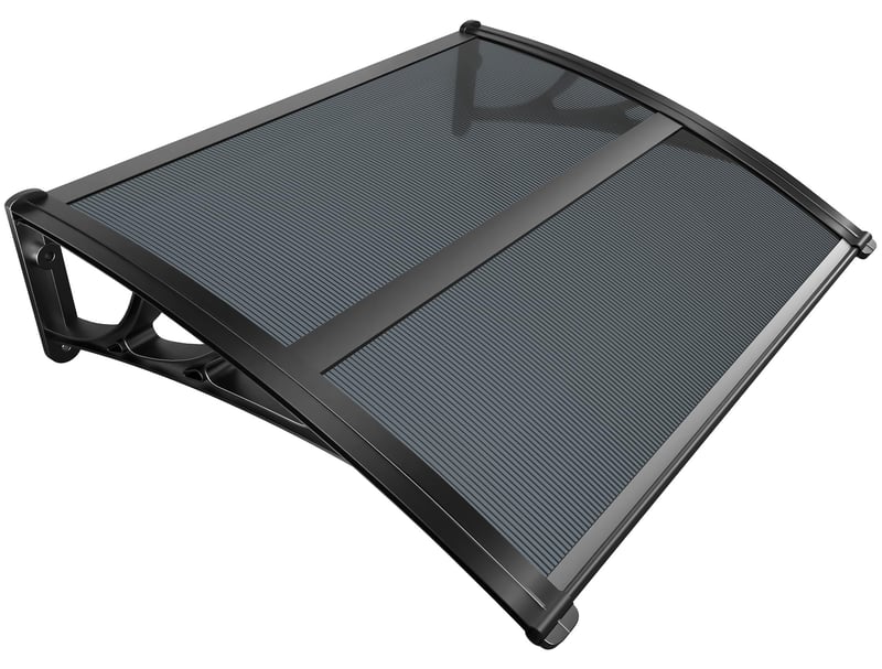 Copertină pentru ușa de intrare VOUNOT 100x80 cm, aluminiu și policarbonat, cu arcadă în cinci puncte și suport central, antracit