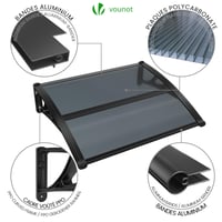 Copertină pentru ușa de intrare VOUNOT 100x80 cm, aluminiu și policarbonat, cu arcadă în cinci puncte și suport central, antracit 6