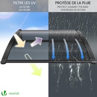 Copertină pentru ușa de intrare VOUNOT 100x80 cm, aluminiu și policarbonat, cu arcadă în cinci puncte și suport central, antracit 3