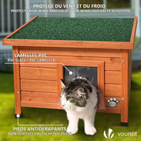 Căsuță pentru pisici VOUNOT din lemn cu acoperiș asfaltat, fereastră și ușă, adăpost exterior pentru pisici 57x45x43 cm 3