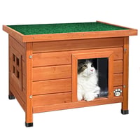 Căsuță pentru pisici VOUNOT din lemn cu acoperiș asfaltat, fereastră și ușă, adăpost exterior pentru pisici 57x45x43 cm 1