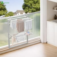 VOUNOT zidna sklopiva sušilica za rublje, dvostupanjska, bijela, za kupaonicu i balkon, zidni stalak za sušenje koji štedi prostor 6