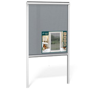 VOUNOT Plasă de insecte rulabilă pentru fereastră cu cadru PVC, plasă din fibră de sticlă, tăiabilă, montare ușoară, 100 x 160 cm, albă