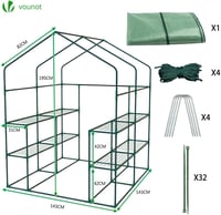 VOUNOT Fóliasátor 143x143x195cm 8 polcos kerti üvegház paradicsomhoz - 143x143x195cm, Green 6