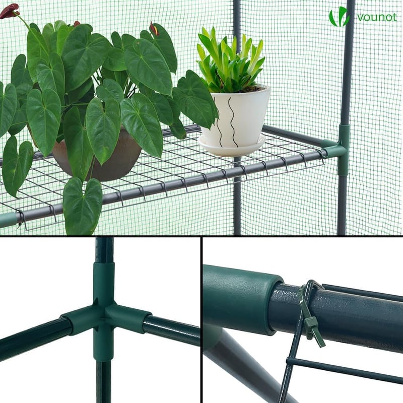 VOUNOT Fóliasátor 143x143x195cm 8 polcos kerti üvegház paradicsomhoz - 143x143x195cm, Green