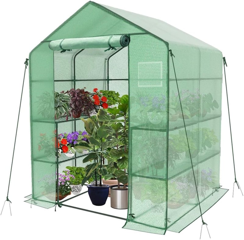 VOUNOT Fóliasátor 143x143x195cm 8 polcos kerti üvegház paradicsomhoz - 143x143x195cm, Green