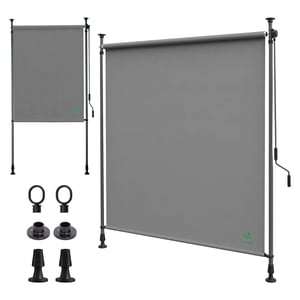 VOUNOT Függőleges Napellenző Erkélyre és Teraszra 150x310 cm, Kézi Tekerős, Fúrás Nélküli, UV-álló és Vízálló Árnyékoló, Szürke