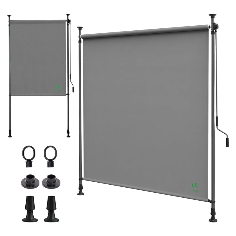 VOUNOT Zvislá markíza 120x310 cm, vonkajšia roleta na balkón a terasu, UV ochrana, vodeodolná, roleta s kľukou, sivá