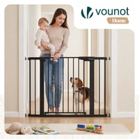 VOUNOT Bezpečnostná zábrana pre deti a psov bez vŕtania, šírka 103 – 110 cm, výška 76 cm, kovová, automatické zatváranie, obojsmerné otváranie, čierna 2