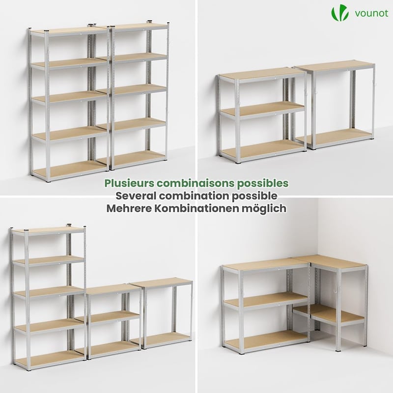 VOUNOT Ipari Polcrendszer 2db Horgokkal 180x90x40cm 875kg Teherbírás