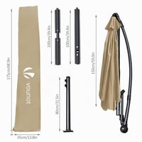 VOUNOT Záhradný slnečník s bočným ramenom, kaki, 300 cm, s kľukou a ochranným obalom, UV ochrana, sklopný, so 6 oceľovými rebrami, 180 g/m2 látka 3