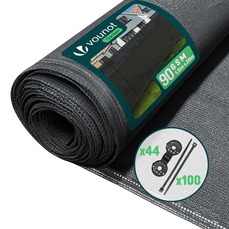 VOUNOT Zaštitna mreža za ogradu 1,5 x 20 m, HDPE mreža za zasjenjivanje, antracit, otporna na UV zračenje, zaštita od vjetra, 75% zasjenjivanje, s kopčama i vezicama, K