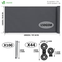 Plasă de protecție pentru gard VOUNOT 1,5x20 m, plasă de umbrire HDPE 150 g/m², paravânt rezistent la UV, grad de umbrire 85%, antracit, cu orificii și coliere de fixare 2