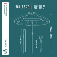 VOUNOT Záhradný slnečník 200 cm, sklopný a výškovo nastaviteľný, UV 50+ ochrana, sivý, s prenosnou taškou, na terasu, balkón, pláž 3