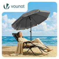 VOUNOT Záhradný slnečník 200 cm, sklopný a výškovo nastaviteľný, UV 50+ ochrana, sivý, s prenosnou taškou, na terasu, balkón, pláž 2
