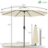 VOUNOT Kerti Napernyő 270 cm Dönthető Karral, UV Védelem, Erkély és Terasz Napernyő Védőhuzattal, Bézs 6
