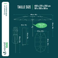 VOUNOT Dvojitý záhradný slnečník s kľukou, 460 x 270 cm, hliník, nepremokavá látka 180 g/m2, s ochranným krytom, béžový 3