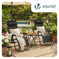 Set 2 Șezlonguri de Grădină VOUNOT cu Spătar Reglabil, Măsuță Pliabilă și Suport pentru Pahare, Material Textilenă, Tetieră, Max. 120 kg, Negru 4