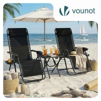 Set 2 Șezlonguri de Grădină VOUNOT cu Spătar Reglabil, Măsuță Pliabilă și Suport pentru Pahare, Material Textilenă, Tetieră, Max. 120 kg, Negru 2