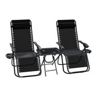 Set 2 Șezlonguri de Grădină VOUNOT cu Spătar Reglabil, Măsuță Pliabilă și Suport pentru Pahare, Material Textilenă, Tetieră, Max. 120 kg, Negru 1
