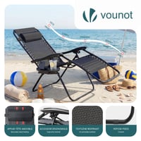 Set 2 Șezlonguri de Grădină VOUNOT cu Spătar Reglabil, Măsuță Pliabilă și Suport pentru Pahare, Material Textilenă, Tetieră, Max. 120 kg, Negru 6