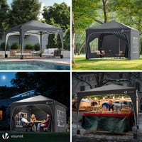 VOUNOT Vrtni paviljon 3x3 m, s 4 bočne stranice, vodootporni sklopivi šator za događaje, otporan na UV zračenje, podesiva visina, s torbom za nošenje, sivi 4