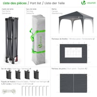 VOUNOT Vrtni paviljon 3x3 m, s 4 bočne stranice, vodootporni sklopivi šator za događaje, otporan na UV zračenje, podesiva visina, s torbom za nošenje, sivi 2