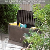 Ladă de depozitare pentru grădină VOUNOT 310L, 119x48x60 cm, material PP impermeabil, cutie de depozitare pentru exterior în stil ratan, maro 2