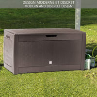 Ladă de depozitare pentru grădină VOUNOT 310L, 119x48x60 cm, material PP impermeabil, cutie de depozitare pentru exterior în stil ratan, maro 4