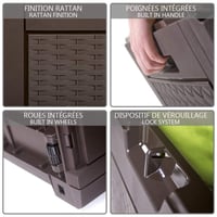 Ladă de depozitare pentru grădină VOUNOT 310L, 119x48x60 cm, material PP impermeabil, cutie de depozitare pentru exterior în stil ratan, maro 3
