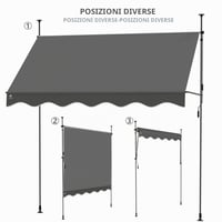 VOUNOT Výsuvná markíza na terasu, balkón a do záhrady, tieniaca clona s ručnou kľukou a nastaviteľnou výškou, 250x120x210-300 cm, sivá 7