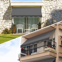 VOUNOT Výsuvná markíza na terasu, balkón a do záhrady, tieniaca clona s ručnou kľukou a nastaviteľnou výškou, 250x120x210-300 cm, sivá 2