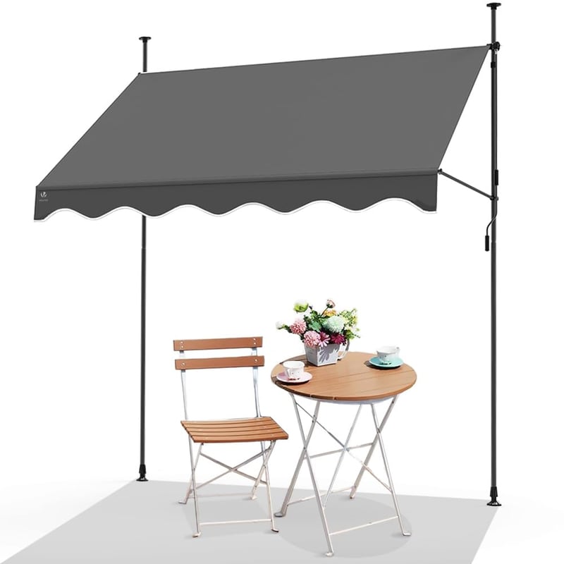 VOUNOT Výsuvná markíza na terasu, balkón a do záhrady, tieniaca clona s ručnou kľukou a nastaviteľnou výškou, 250x120x210-300 cm, sivá