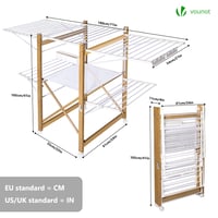 VOUNOT výsuvný sušiak na bielizeň s kolieskami, nehrdzavejúca oceľ, 30 m dĺžka na sušenie, skladací, imitácia dreva biela, 180x105x61 cm 4