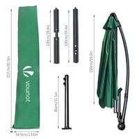 Umbrelă de soare tip consolă VOUNOT 300 cm cu manivelă, verde, cu husă de protecție, protecție UV pentru terasă și grădină 6